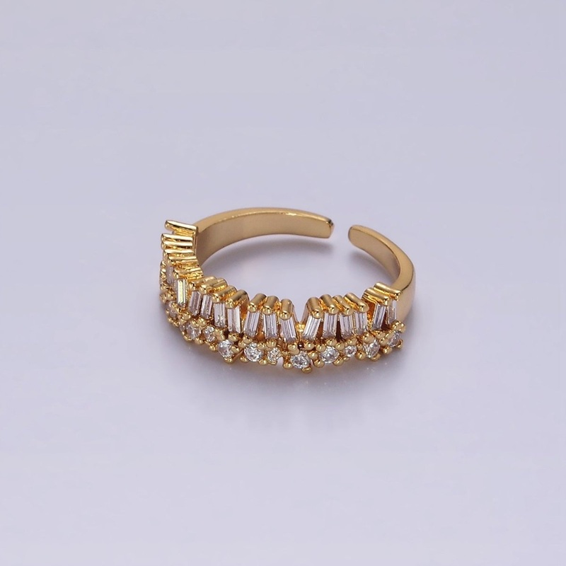 OS 14K Gold Filled Clear Baguette CZ Lined Adjustable Ring | O-607