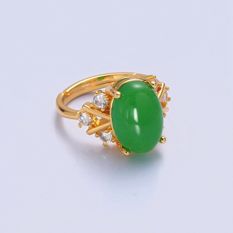 Oval Green Jade Statement Ring, O-2299