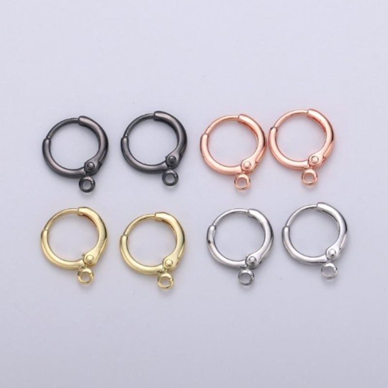 Simple Round 10mm One Touch Earring jewelry Making, Earring supplies 24K Gold Filled huggie hoop earring K-338 K-339 L-087 L-088 Black