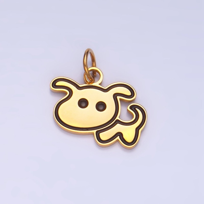Stainless Steel Black Enamel Outline Dog Puppy Animal Charm | P1312