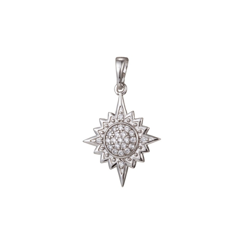 White Gold Filled Micro Pave CZ North Star Pendant Charm, North Star Pendant Charm, White Gold Star Pendant, For DIY Jewelry I-502