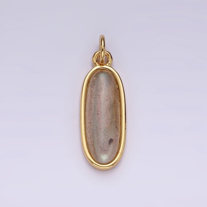 14K Gold Filled 20mm Labradorite Gemstone Oblong Bezel Charm | AG515