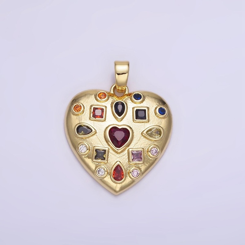 14K Gold Filled 25mm Multicolor CZ Heart Dome Pendant | AH145