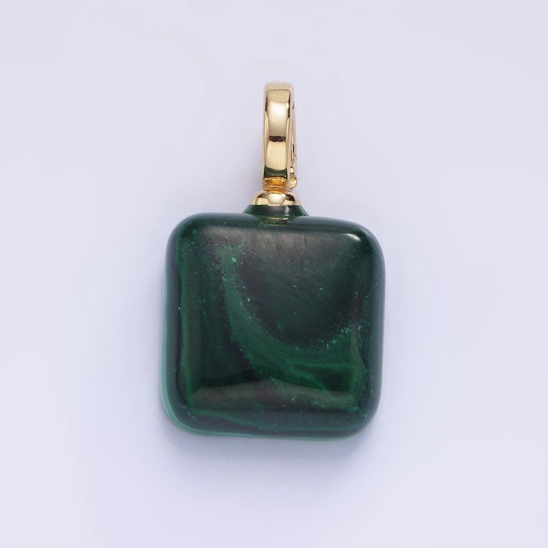 14K Gold Filled 25mm Square Malachite Snap Latch Bail Pendant | AG683