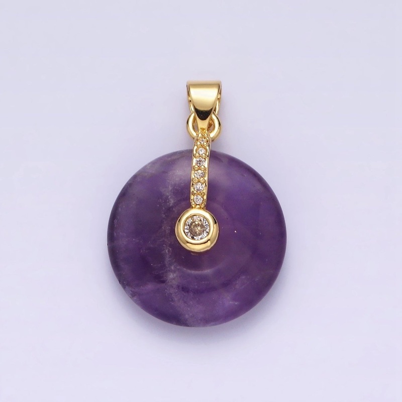 14K Gold Filled Amethyst Clear CZ Dangle Micro Paved Pendant | AA540