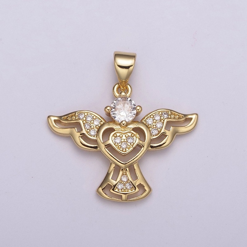 14k Gold filled Bird charm w/ Micro Pave Heart pendant, Necklace supply, Jewelry makings N-514
