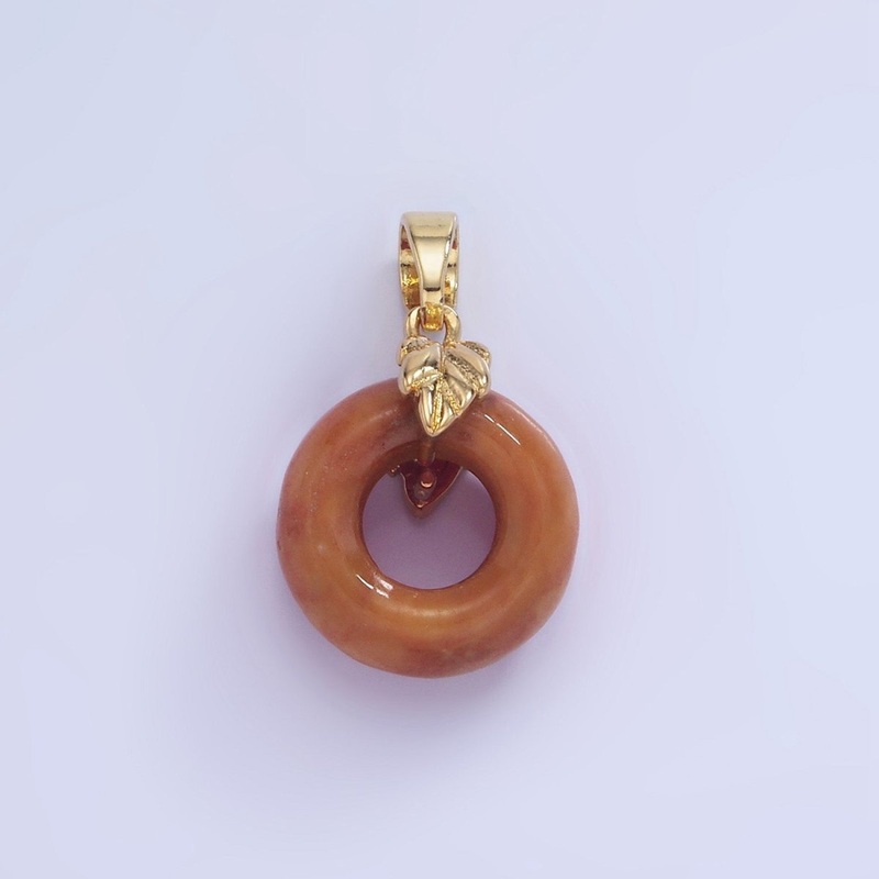 14K Gold Filled Carnelian Donut Open Round Leaf Pendant | AA1243
