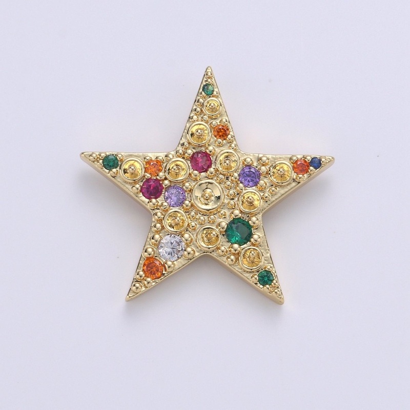 14K Gold Filled Colorful Star CZ Pendant, Micro Pave Cubic Zirconia Star Charm, Celestial Charm, Gold Star Charm for Bracelet Necklace Charm J-019