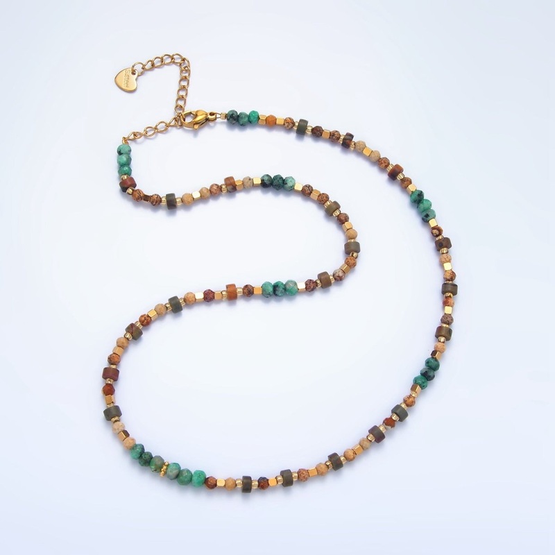 14K Gold Filled Multifaceted Turquoise Citrine 16 Inch Necklace | WA-2647