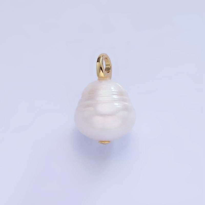 14K Gold Filled White Ringed Baroque Freshwater Pearl Drop Pendant | P1734