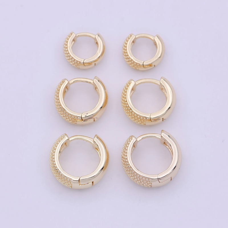16K Gold Filled Bead Textured 10mm, 13mm, 14mm Hoop Huggie Earring T-265 ~ T-267 10mm