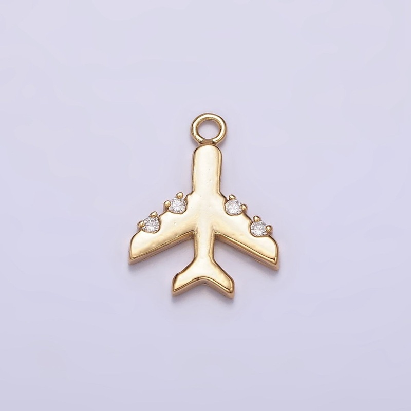 16K Gold Filled Clear CZ Dotted Flying Airplane Traveling Add-On Charm | AC1430