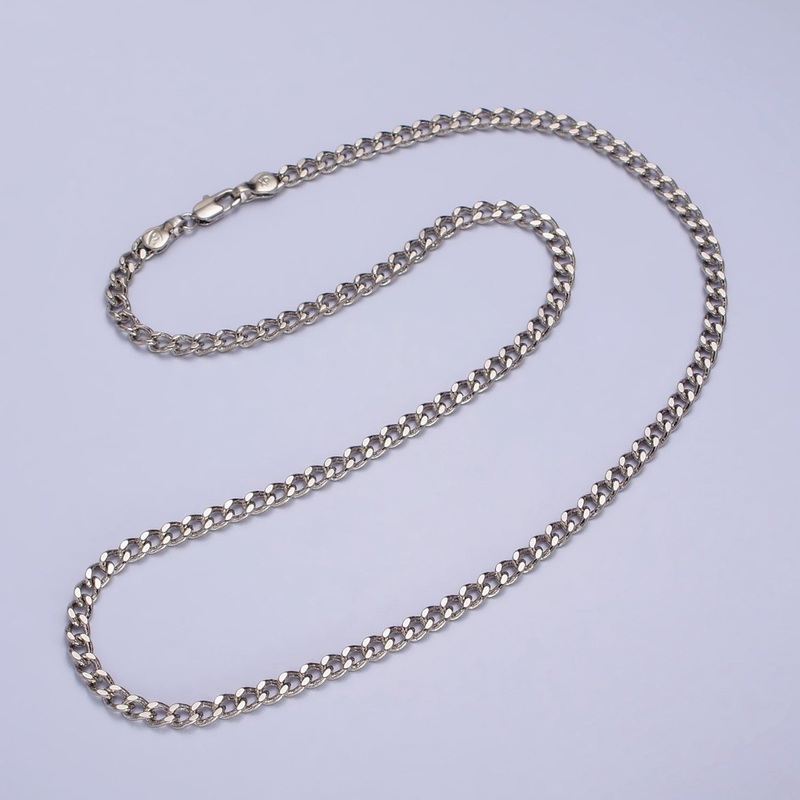 17.5” Ready to Use White Gold Filled Cuban Curb Necklace Chain 3.5mm Necklace | WA-1561 Clearance Pricing
