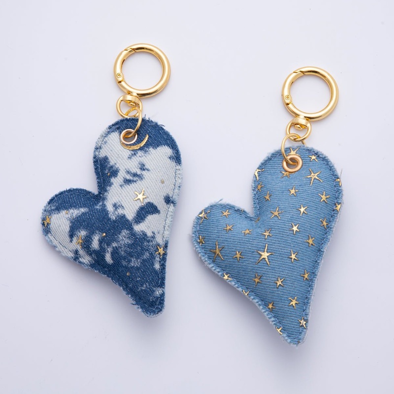 18K Gold Filled Blue Washed Denim Celestial Star Plush Keychain Push Gate Key Ring Accessories | WB-000040 WB-000041 Dark Blue