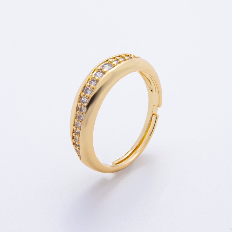 18K Gold Filled Micro Paved CZ Dainty CZ Thin Band Adjustable Ring | O-005
