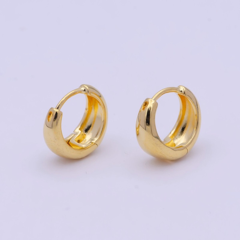 24K Gold Filled 15mm Dome Minimalist Huggie Hoop Earrings Q-010