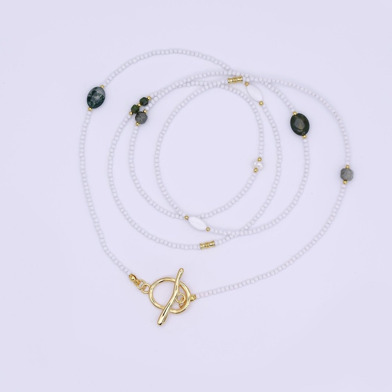 24K Gold Filled Grey Agate Shell Pearl Gemstone 40 Inches Necklace | WA-3081