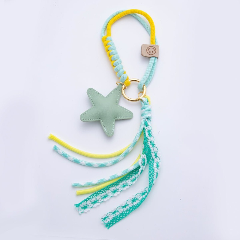 Blue Leather Shooting Star Keychain Handmade Bag Charm Cute Leather Tassel  Purse Accessory WB-00106