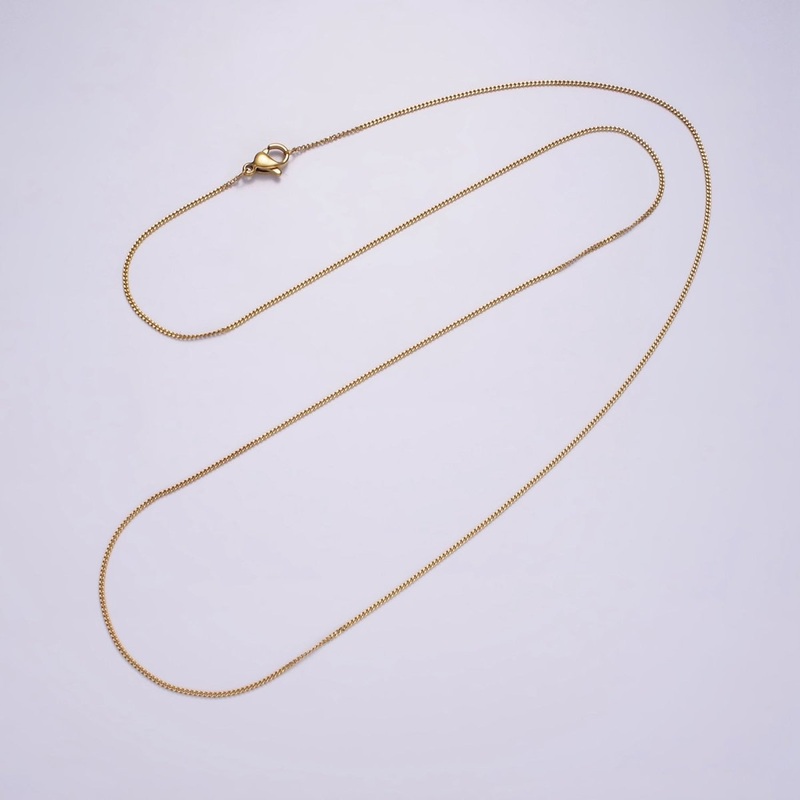 Dainty Curb Chain Necklace Stainless Steel 23.8 inch Necklace in Gold | WA-2360
