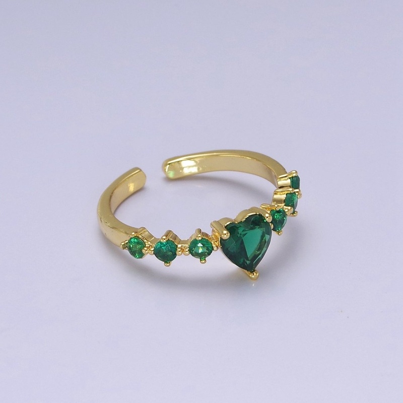 Dainty Emerald Green Heart Cz Stone Ring O-2106