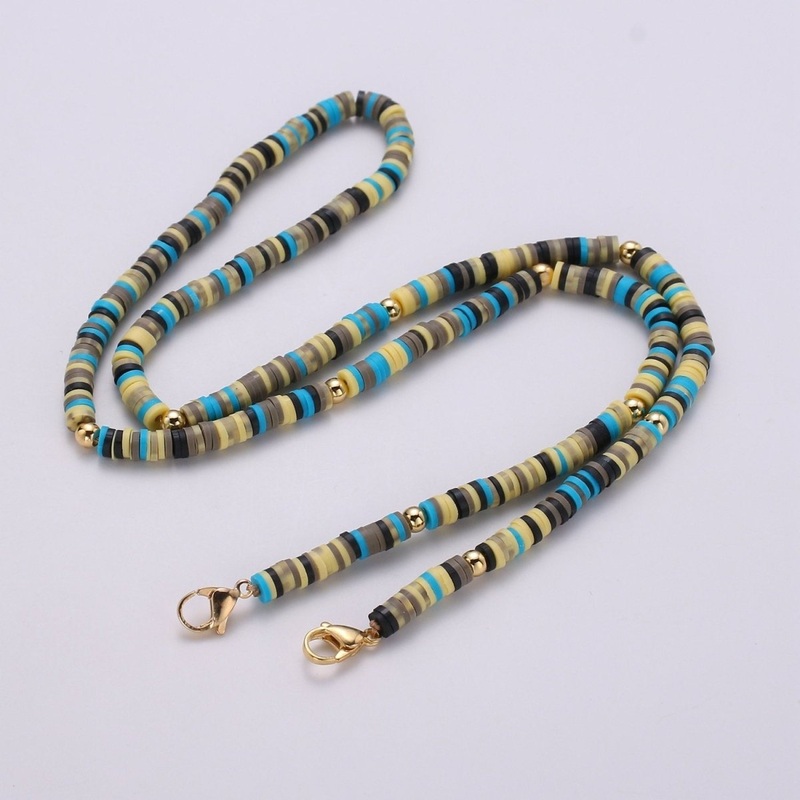 Rainbow Beaded Mask Chain Lanyard – Face Mask Chain – Face Mask Necklace – Heishi Rainbow, Blue Brown Mask Holder Handmade Jewelry Gift, FMHC-08