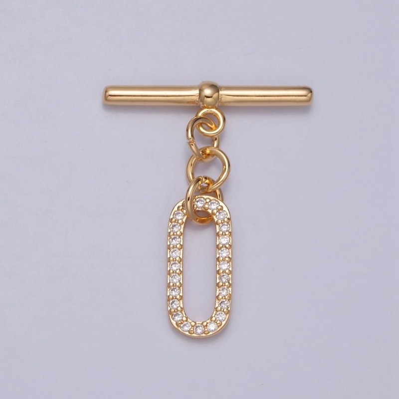 Real 18K Gold Plated Toggle Clasps  Gold Oval Toggle Clasps  Micro Pave cubic zirconia Toggle Clasps L-740
