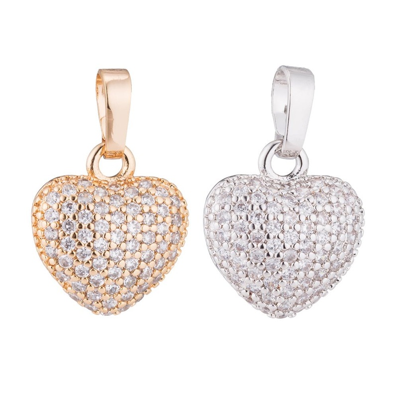 Rose Gold/White Gold/Gold Heart, Love, Family, Memory, Dangle, Romantic, Women Cubic Zirconia Necklace PENDANT Charm Bead Bails Finding For Jewelry Making H-338 Rose Gold