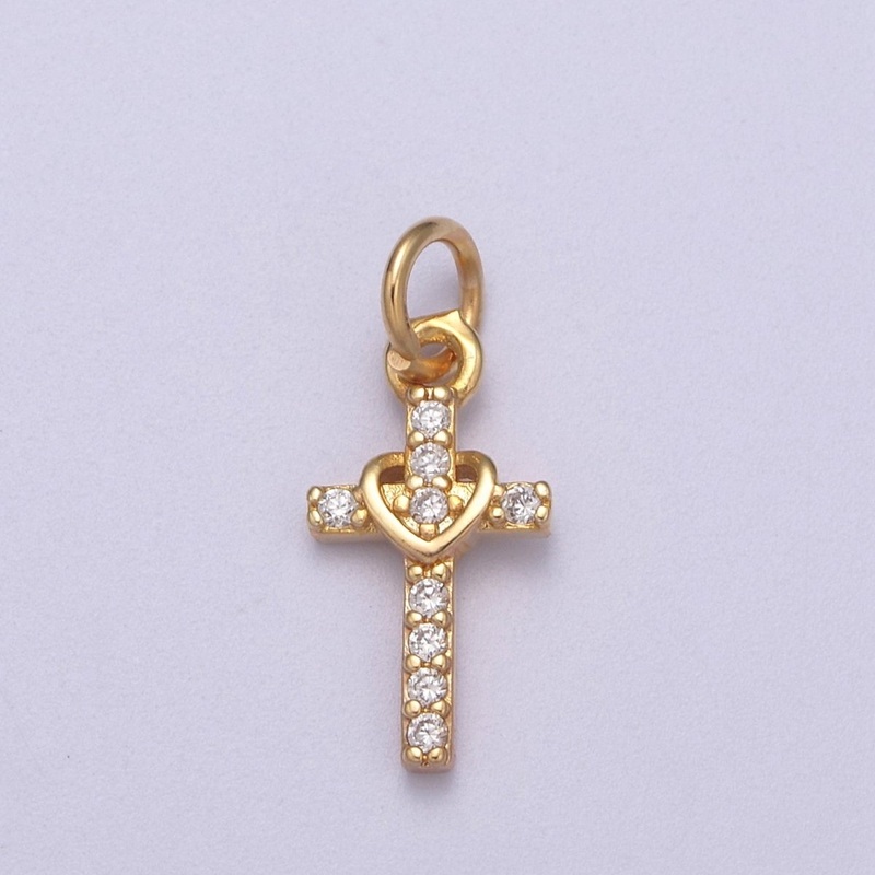 Small Cross Charm Pendant 16K Gold Filled CZ Micro Pave Small Cross Charm Pendant Cross Necklace Tiny Cross Cubic Zirconia N-281