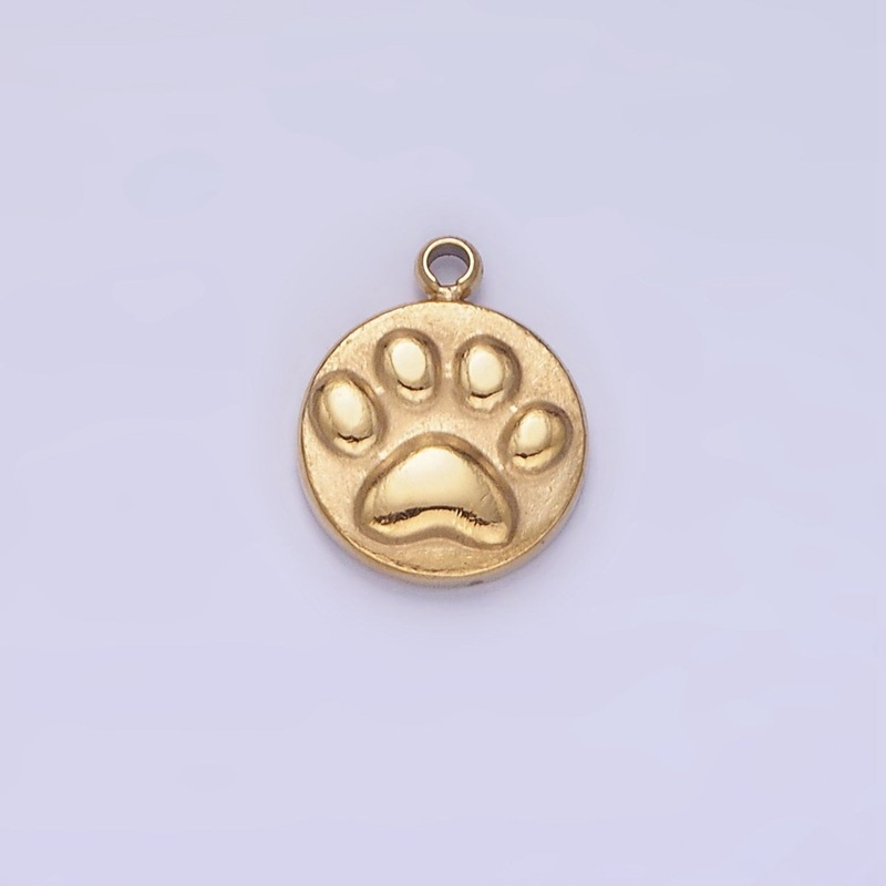 Stainless Steel 10mm Pet Pawprint Dog Round Mini Charm | P940