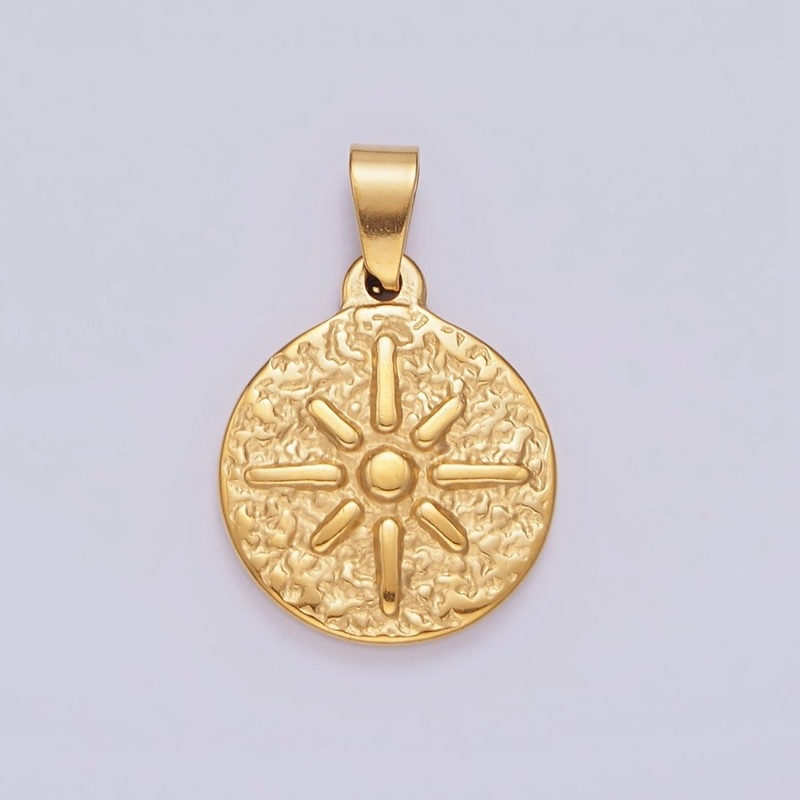 Stainless Steel 23.5mm Celestial North Star Sun Hammered Round Pendant | P-804