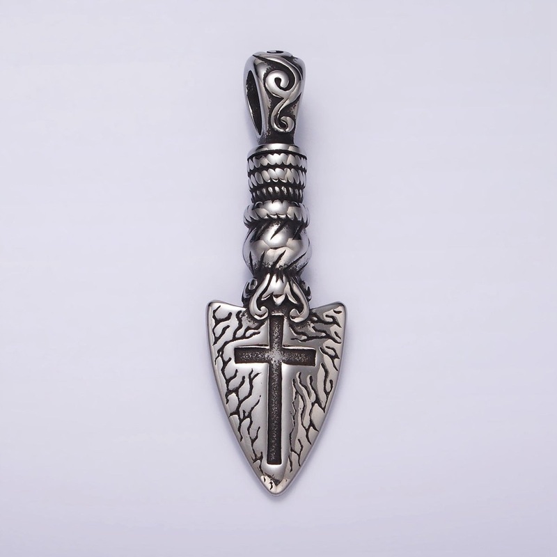 Stainless Steel 53mm Religious Cross Artisan Shovel Pendant | P1057