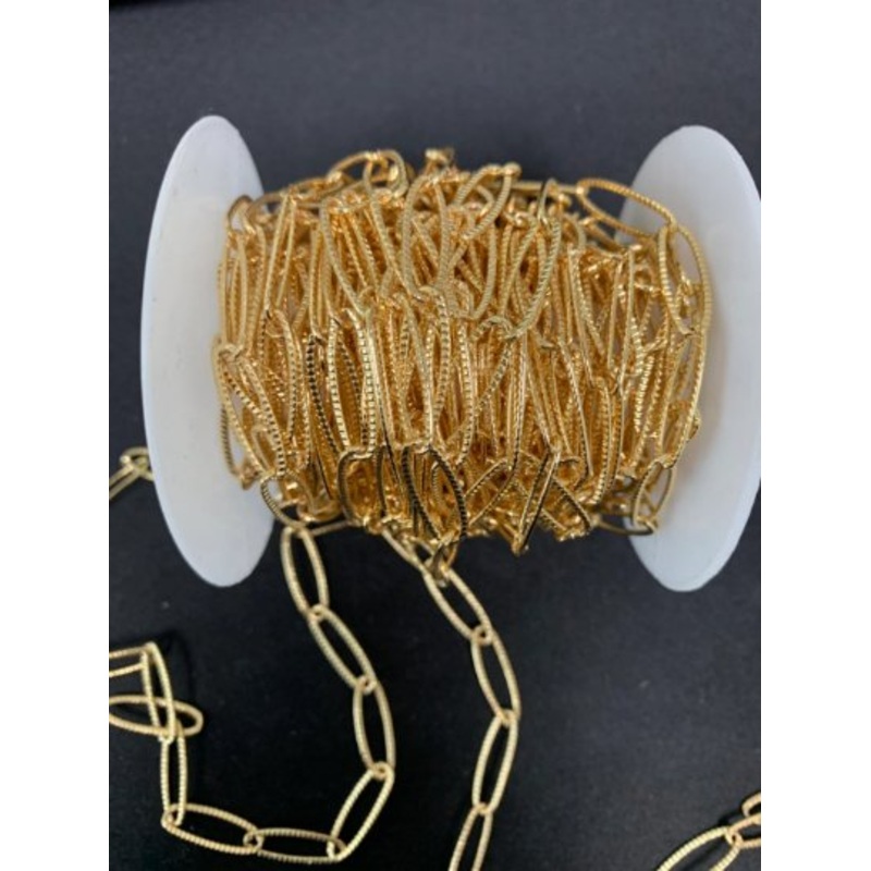 Textured Oval Paperclip Chain by Yard 24k Gold Fill Oval Cable Link Chain for DIY Craft ROLL-406 Clearance Pricing