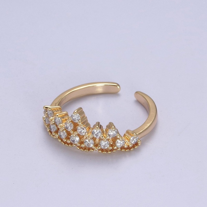 Tiara Crown Crystal Cubic Zirconia CZ Adjustable Ring, 16K Gold Filled Statement Jewelry U-347
