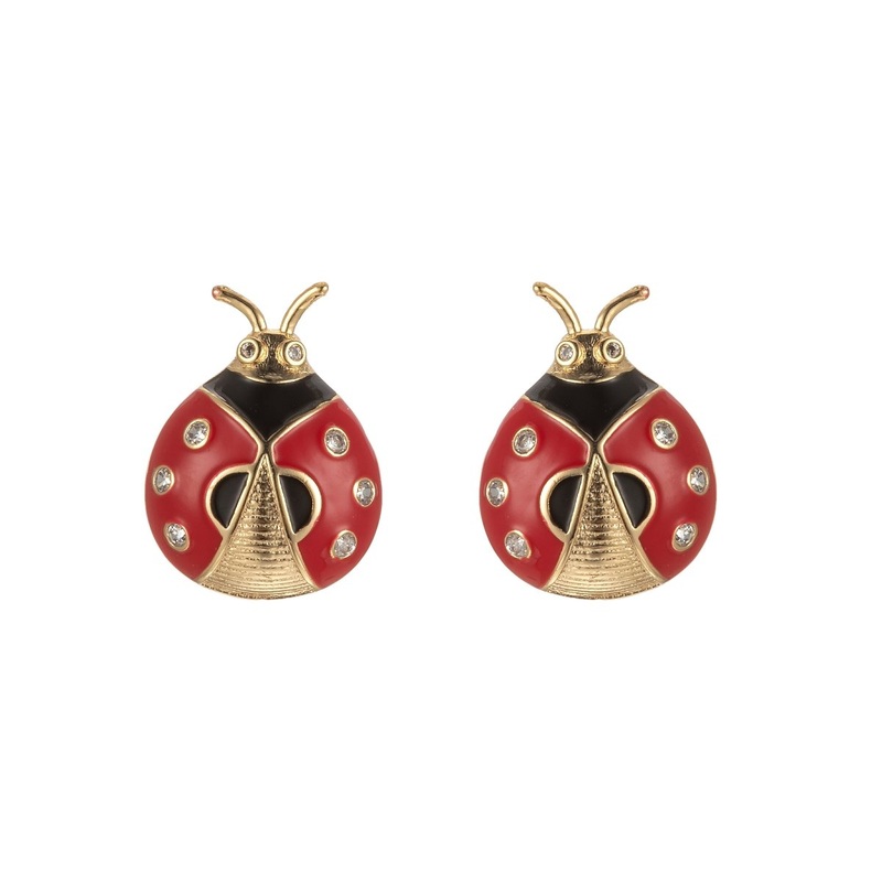 Tiny Cute Ladybug Stud Earrings CZ Mini Animal Bug Nature Casual Daily Wear Earring Jewelry P-153
