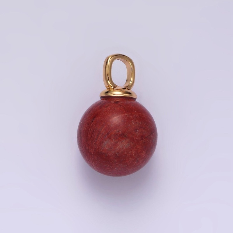 14K Gold Filled 12.5mm Red Jasper Round Sphere Ball Gemstone Pendant | N1988