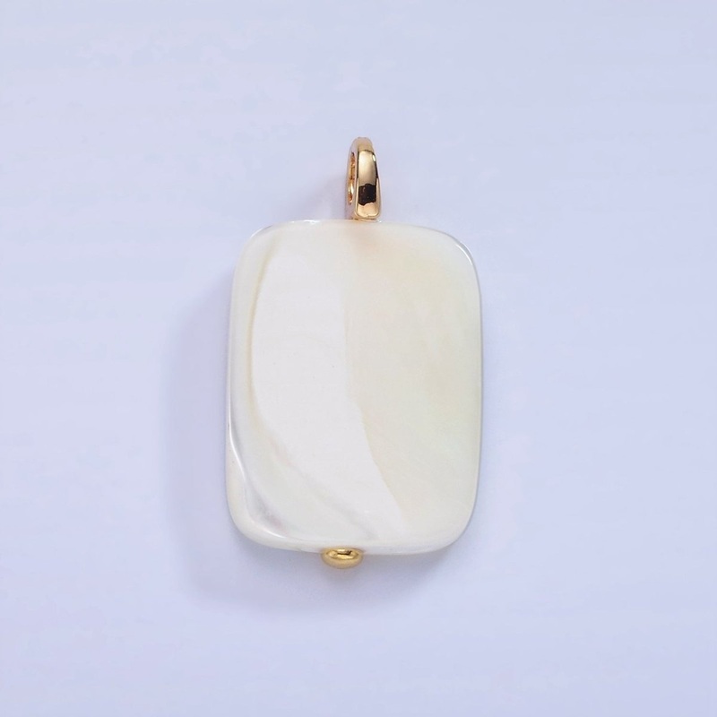 14K Gold Filled 25mm Rectangular Flat Shell Pearl Pendant | P1678