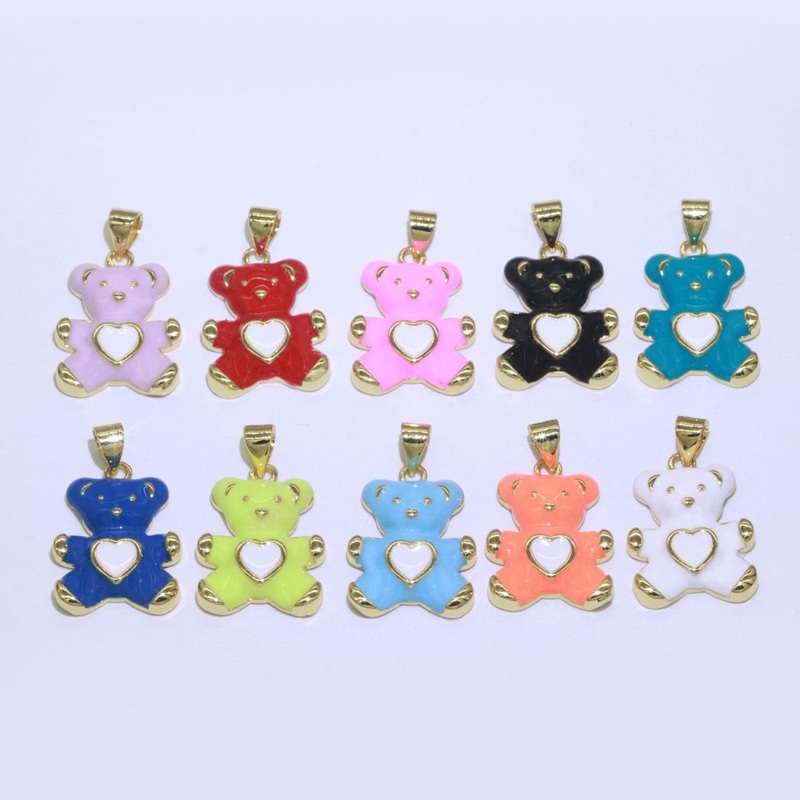 14K Gold Filled Black, Blue, Navy, Orange, Pink, Purple, Red, Teal, White, Yellow Teddy Bear Heart Enamel Pendant | AA765 – AA774 Black
