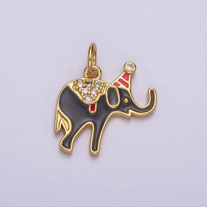 14K Gold Filled Black Circus Elephant Micro Paved CZ Charm | AG524