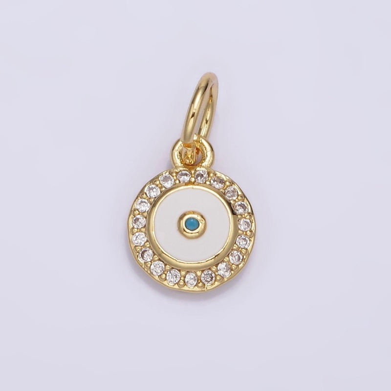 14K Gold Filled Blue White Enamel Evil Eye Clear Micro Paved CZ Round Add-On Charm | N985