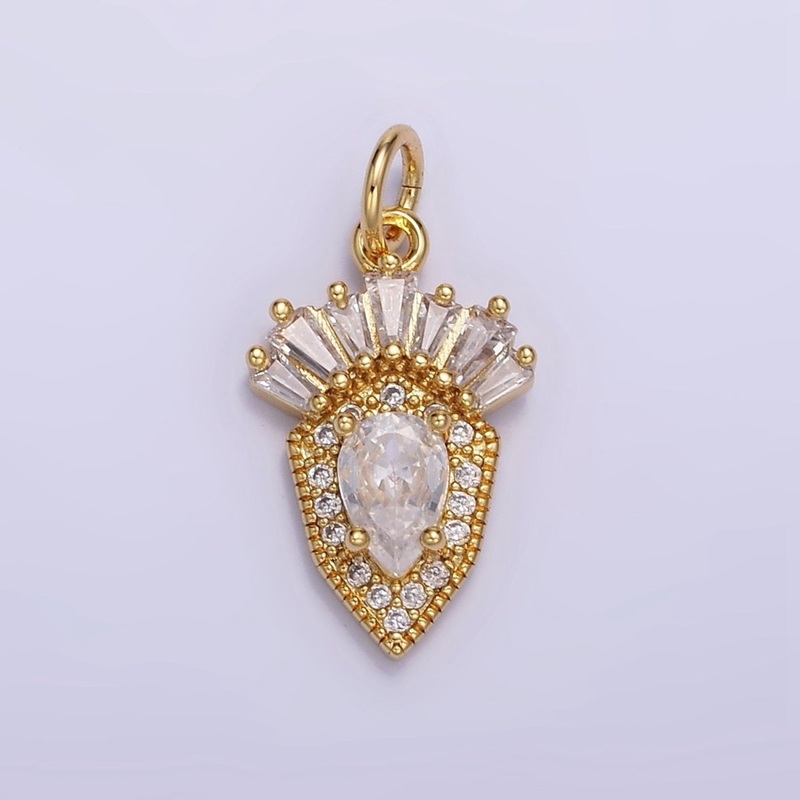 14K Gold Filled CZ Teardrop Micro Paved Baguette Sphere Charm | W523