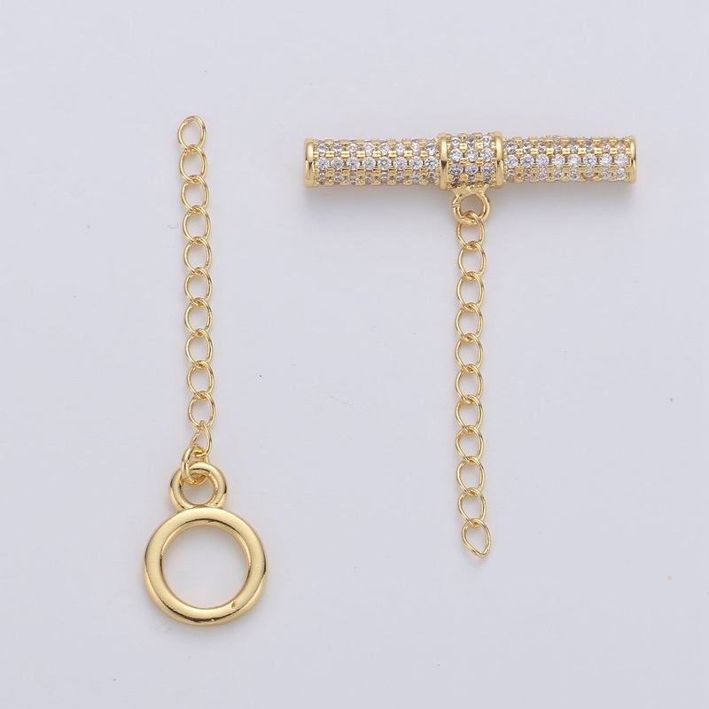 14K Gold Filled Micro Paved CZ Clear Toggle Clasps Jewelry Closure Supply Findings | K561