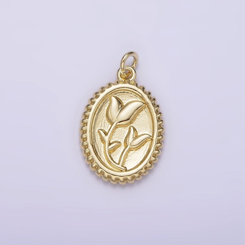 14K Gold Filled Morning Glory Tulip Birth Flower Personalized Oval Charm | AG242