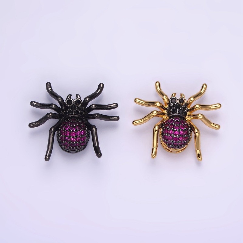 14K Gold Filled Tarantula Spider Insect Animal Fuchsia Micro Paved CZ Charm in Gold & Black | N-1845 N-1846 Gold