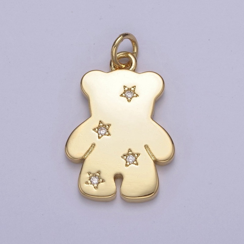 14k Gold Filled Teddy Bear Charm with Micro Pave Animal Charm for Kids Jewelry Necklace Bracelet N-688