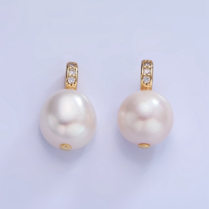 14K Gold Filled White Freshwater Pearl Micro Paved CZ Bail Pendant | P1716 White