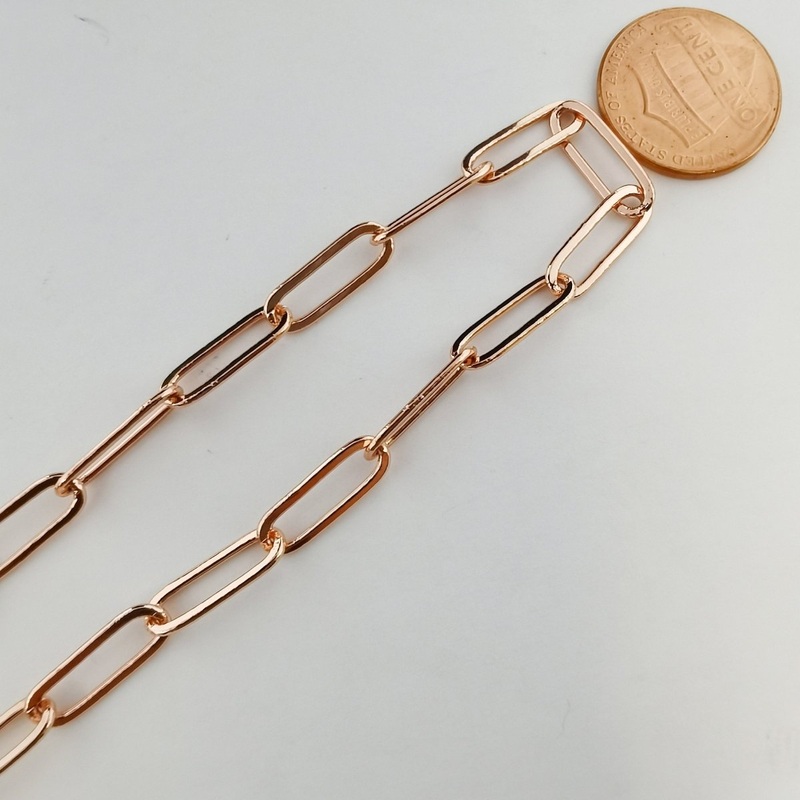 15X5mm Paper Clip Chain Necklace, Rose Gold Filled Long Paper Clip Unfinished Chain Sold By Yard For Jewelry Necklace, Bracelet, Anklet Component | ROLL-204 Clearance Pricing