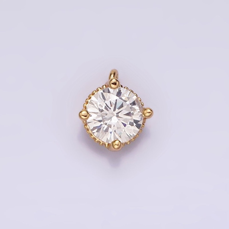 16K Gold Filled 6.3mm Clear Cubic Zirconia Minimalist Round Mini Charm | AG098