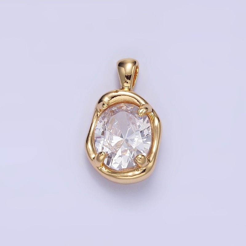 16K Gold Filled Clear, Red, Blue CZ Molten Bezel Pendant | H054 AA1312 Clear
