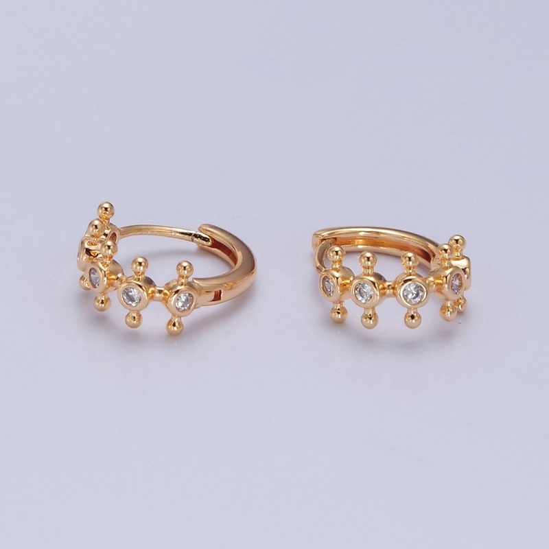 16K Gold Filled Round Bezel Cut Huggie Earring T-438