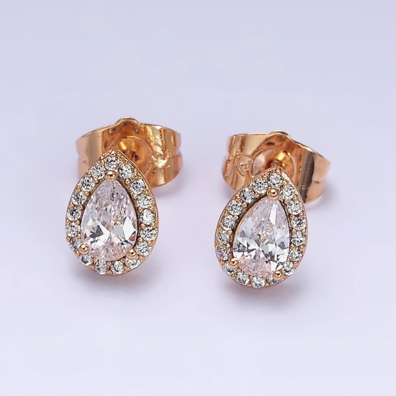 18K Gold Filled Clear Teardrop Micro Paved CZ Stud Earrings | AD1425